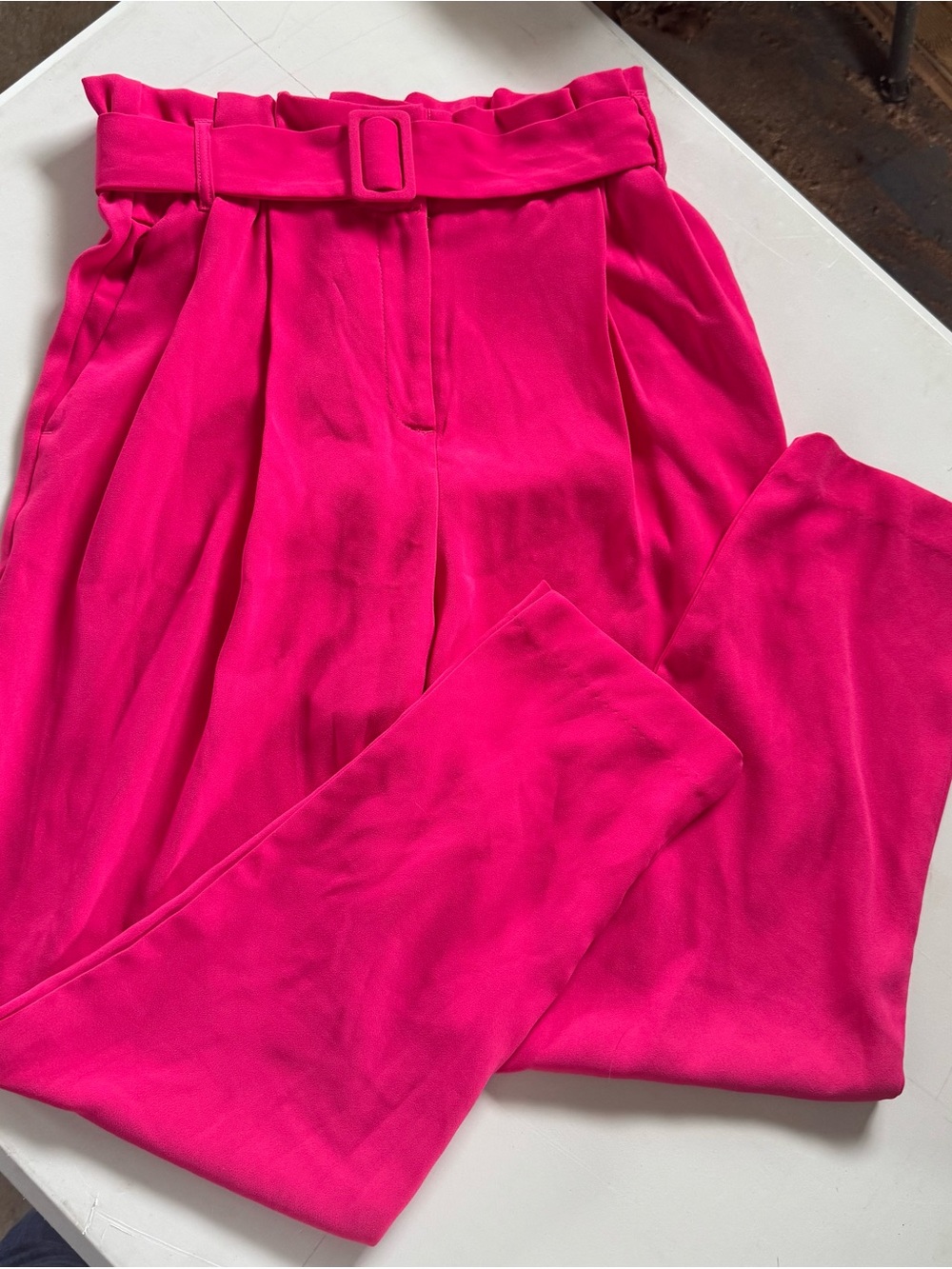 Carolina Belle High-Waist Paperbag Belted Trousers - Fuchsia Pink